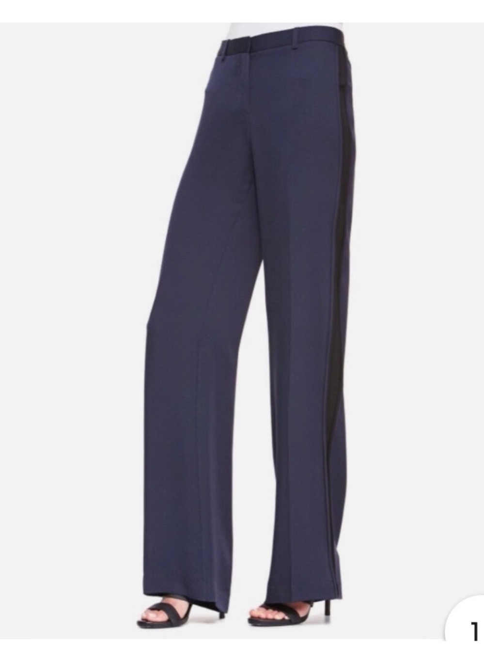 Theory blue silk pants with black tuxedo stripe size 2